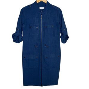 Calvin Klein Blue Zip Front Sheath Dress Women’s 6 Short Sleeve Work Career